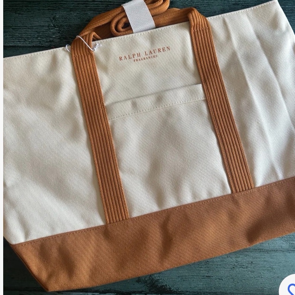 Ralph Lauren Canvas Tote in Ivory with Tan Trim - Picture 2 of 3